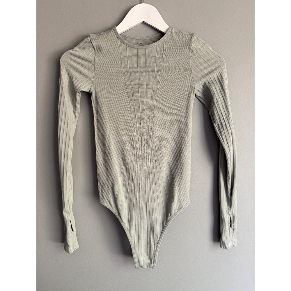 Free People Intimately Sage Green Ribbed Bodysuit Long Sleeve Snap Size XS/S